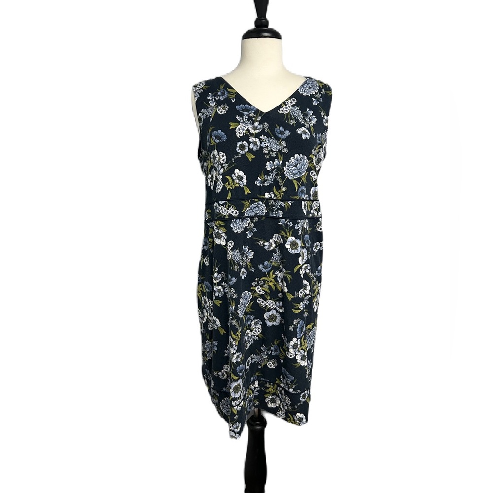 J Jill Womens Wearever Collection Dress Sz M Blue Floral Print Sleeveless Event
